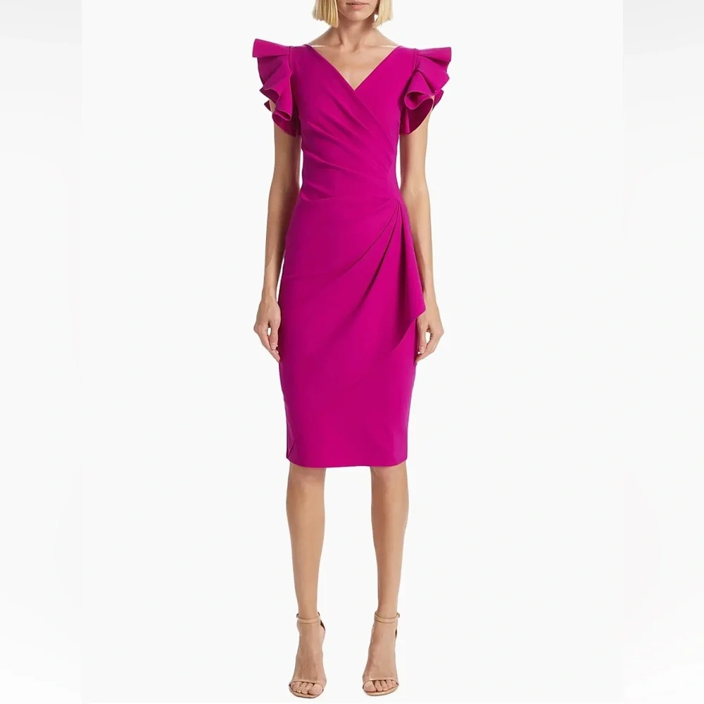 Chiara Boni La Petite Robe Beaurisse Ruffled Sheath Dress NWT Size 6 - Picture 2 of 8